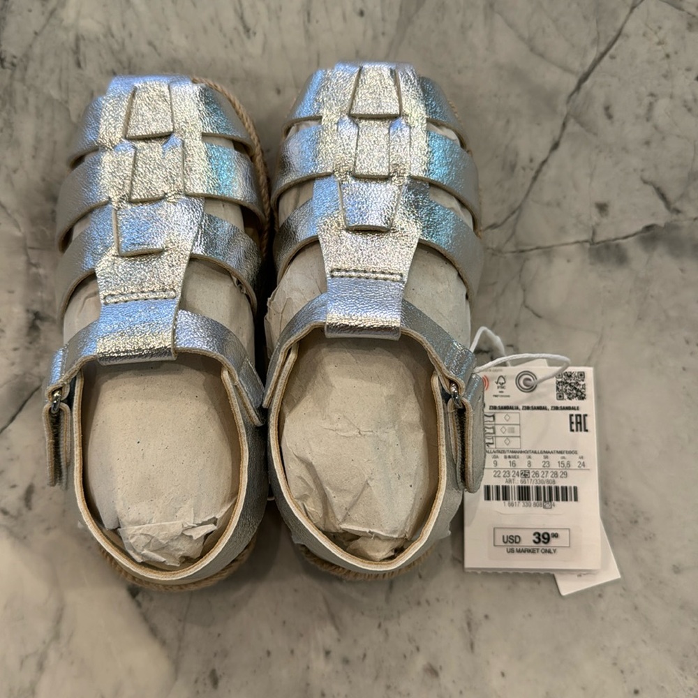 NWT Zara Silver Espadrille Sandals